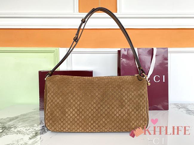 Kitlife Gucci Half Horsebit Medium Shoulder Bag Brown Suede 862530 38x20x15cm - 1