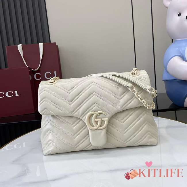 Kitlife Gucci GG Marmont Medium Shoulder Bag White 850676 31x17x8cmx8cm  - 1