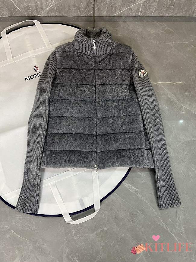 Kitlife Moncler Padded Wool & Teddy Zip-Up Cardigan Grey - 1