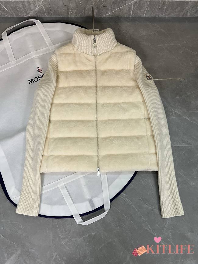 Kitlife Moncler Padded Wool & Teddy Zip-Up Cardigan Off-White - 1