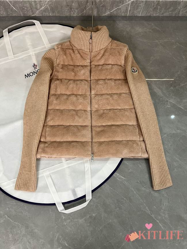Kitlife Moncler Padded Wool & Teddy Zip-Up Cardigan Pink  - 1