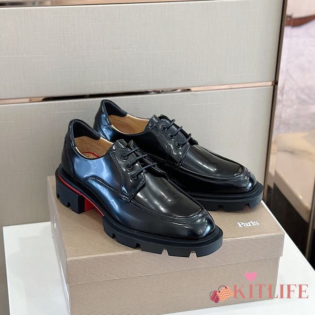 Kitlife Christian Louboutin Our Georges L Lace-up Shoes Abrasivato Calf Leather Black - 1