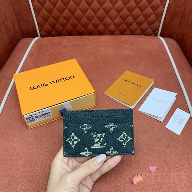 Kitlife Louis Vuitton Double Card Holder Green Monogram Shadow Leather M14789 11x7.5x1.5cm - 1