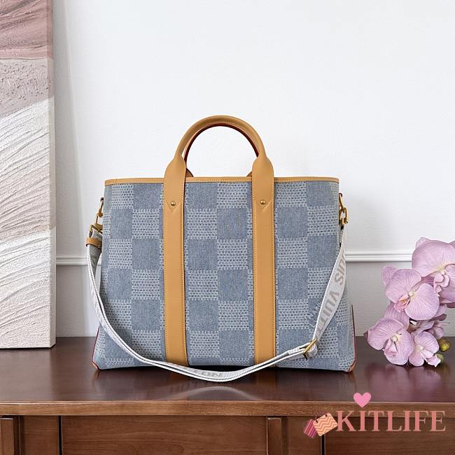 Kitlife Louis Vuitton Weekend Damier Denim 3D Tote Bag N40702 43x14x33cm - 1
