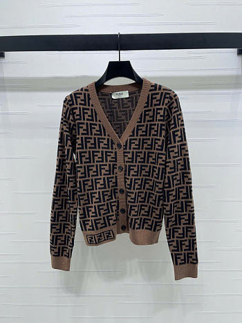 Kitlife Fendi Double-F Wool V-neck Knit Cardigan Brown
