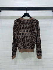 Kitlife Fendi Double-F Wool V-neck Knit Cardigan Brown - 6