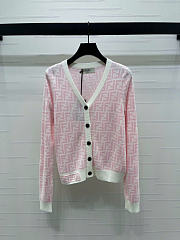 Kitlife Fendi Double-F Wool V-neck Knit Cardigan Pink & White - 1