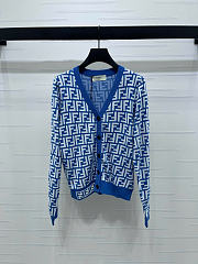 Kitlife Fendi Double-F Wool V-neck Knit Cardigan Blue - 1