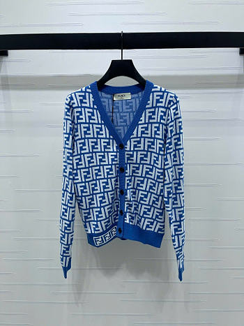 Kitlife Fendi Double-F Wool V-neck Knit Cardigan Blue