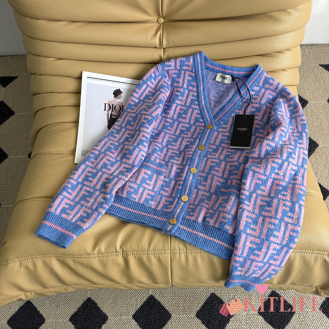 Kitlife Fendi Double-F Wool V-neck Knit Cardigan Blue & Purple - 1