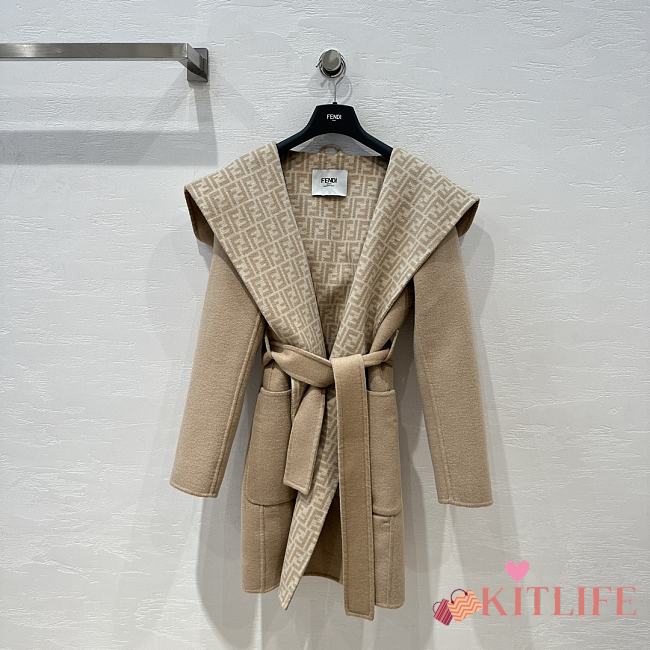 Kitlife Fendi  FF Wool Hooded Long Coat Beige - 1