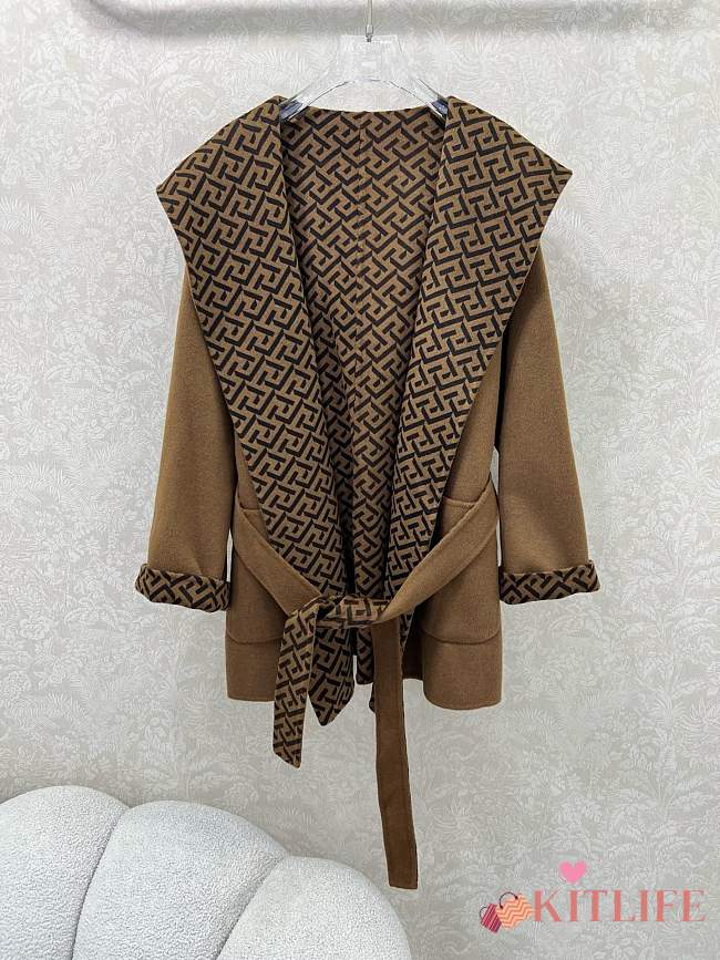 Kitlife Fendi FF Wool Hooded Long Coat Brown - 1
