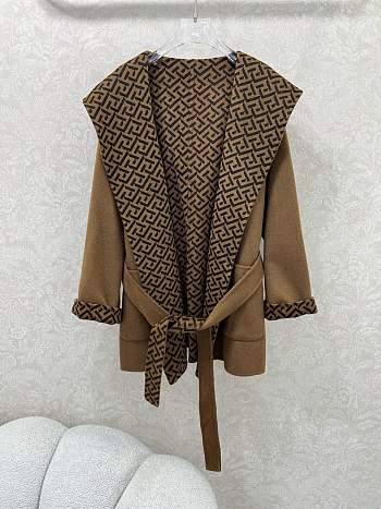 Kitlife Fendi FF Wool Hooded Long Coat Brown