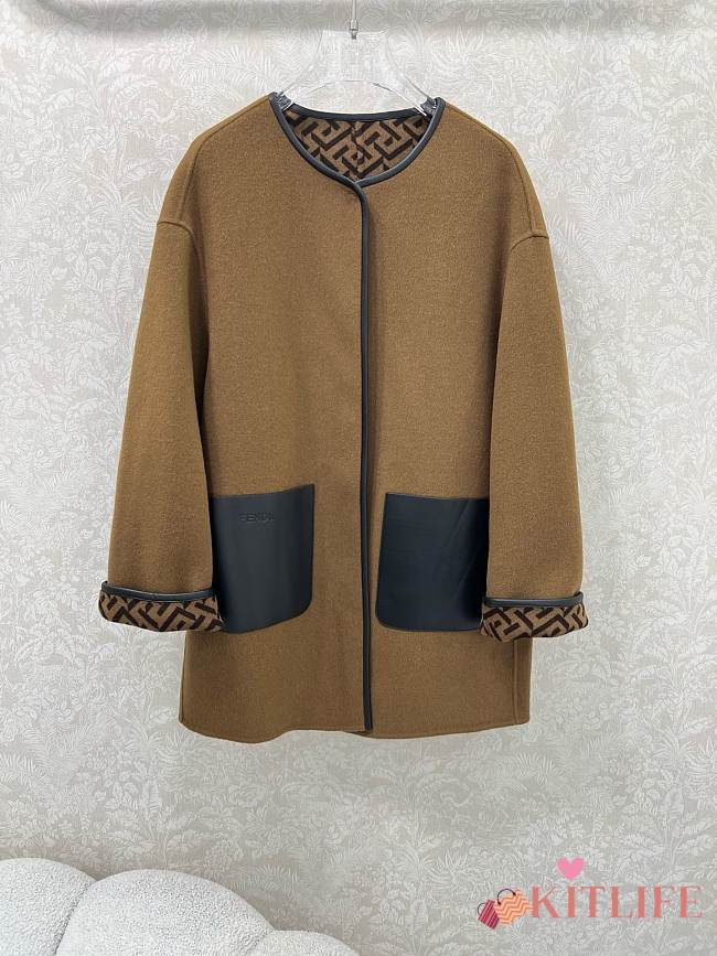 Kitlife Fendi Double-faced Wool Long Jacket Brown - 1