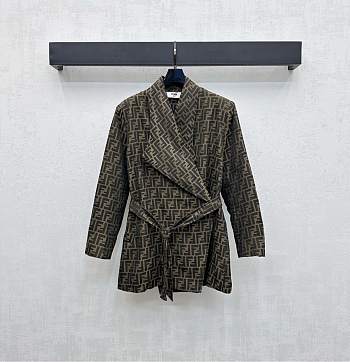 Kitlife Fendi Fold-down Collar Jacquard Coat Brown