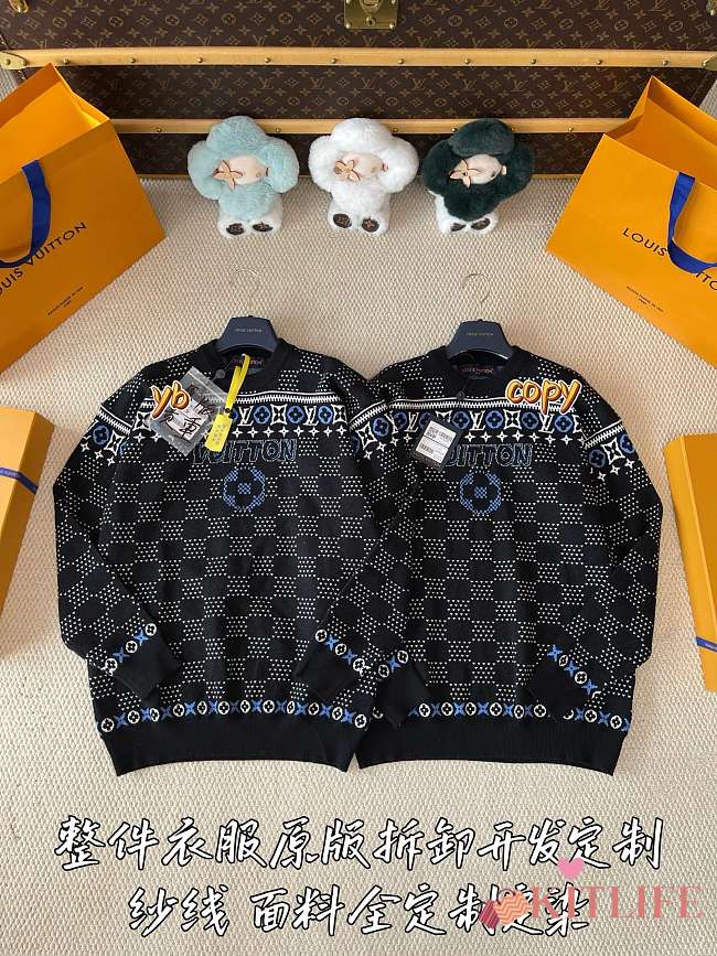 Kitlife Louis Vuitton Jacquard Wool Pullover Sweater Black - 1
