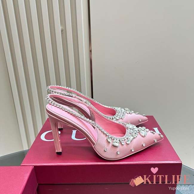 Kitlife Gucci Talia 105 Embellished Satin Slingback Pumps Pink - 1