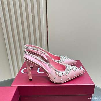 Kitlife Gucci Talia 105 Embellished Satin Slingback Pumps Pink