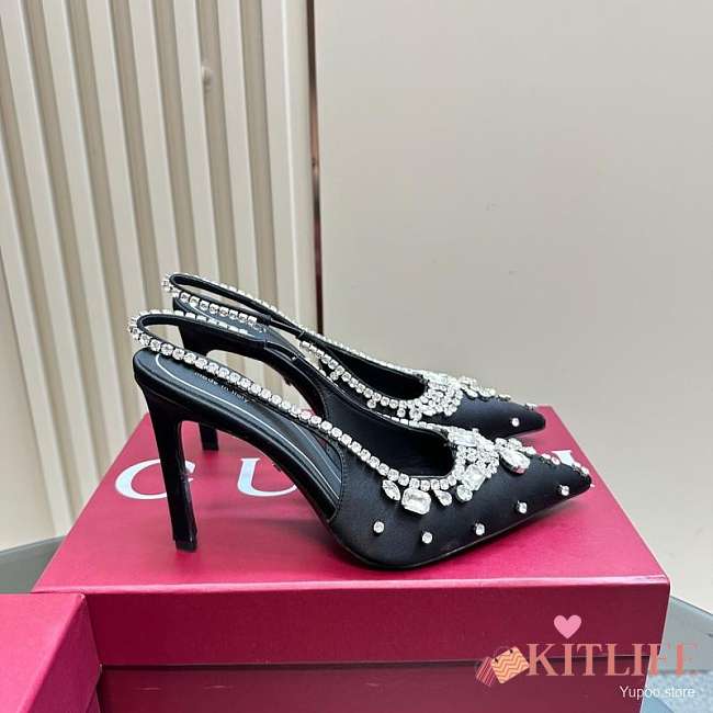 Kitlife Gucci Talia 105 Embellished Satin Slingback Pumps Black - 1