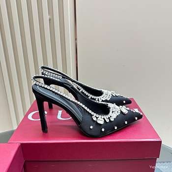 Kitlife Gucci Talia 105 Embellished Satin Slingback Pumps Black