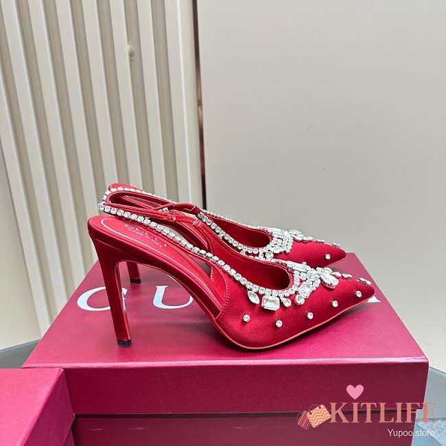 Kitlife Gucci Talia 105 Embellished Satin Slingback Pumps Red - 1