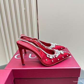 Kitlife Gucci Talia 105 Embellished Satin Slingback Pumps Red