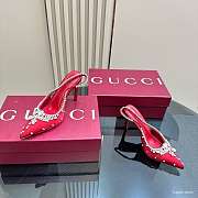 Kitlife Gucci Talia 105 Embellished Satin Slingback Pumps Red - 4
