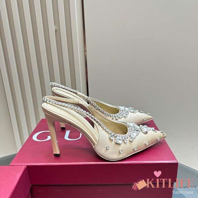 Kitlife Gucci Talia 105 Embellished Satin Slingback Pumps Beige - 1