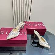Kitlife Gucci Talia 105 Embellished Satin Slingback Pumps Beige - 6