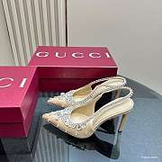 Kitlife Gucci Talia 105 Embellished Satin Slingback Pumps Beige - 3