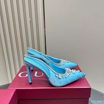 Kitlife Gucci Talia 105 Embellished Satin Slingback Pumps Blue