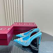 Kitlife Gucci Talia 105 Embellished Satin Slingback Pumps Blue - 4