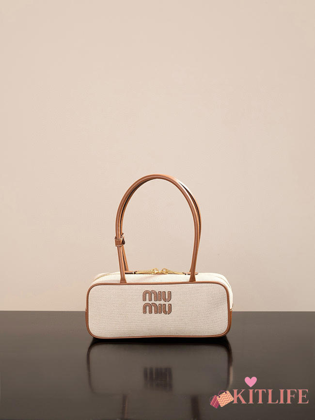 Kitlife Miu Miu Beau Brown Leather-trimmed Canvas Handle Bag 5BB173M 28x11.5x8cm - 1