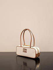 Kitlife Miu Miu Beau Brown Leather-trimmed Canvas Handle Bag 5BB173M 28x11.5x8cm - 2