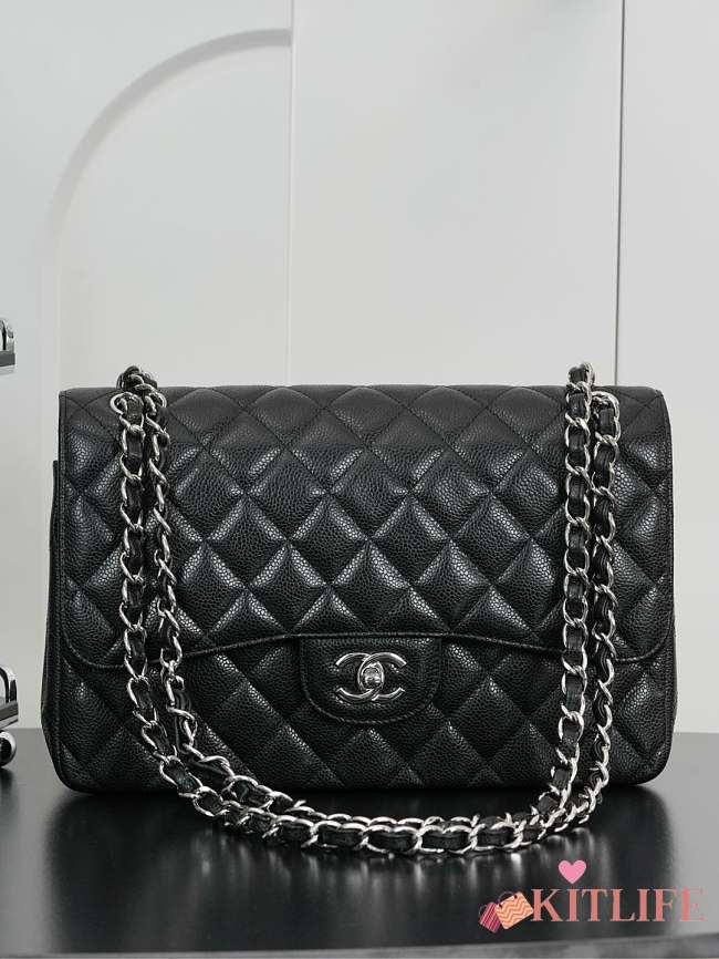 Kitlife Chanel Classic Flap Jumbo Black Caviar Leather Bag Silver Hardware - 30cm  - 1