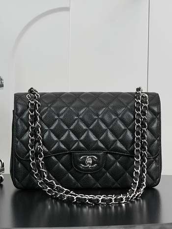 Kitlife Chanel Classic Flap Jumbo Black Caviar Leather Bag Silver Hardware - 30cm 