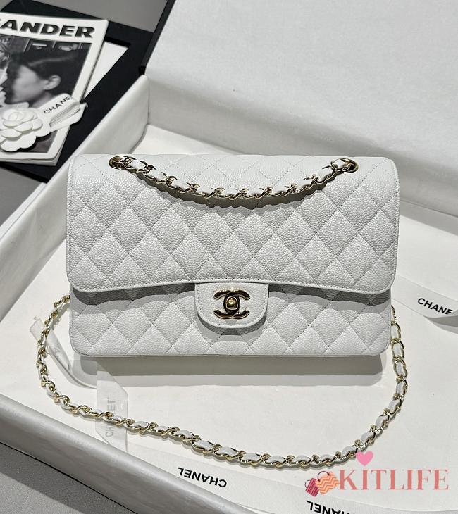 Kitlife Chanel Classic Flap Jumbo White Caviar Leather Bag Gold Hardware - 30cm  - 1