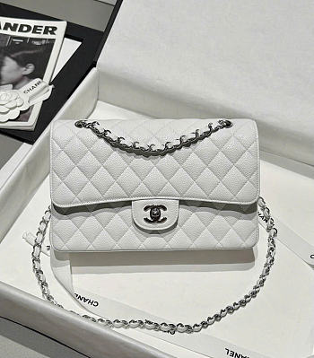Kitlife Chanel Classic Flap Jumbo White Caviar Leather Bag Silver Hardware - 30cm 