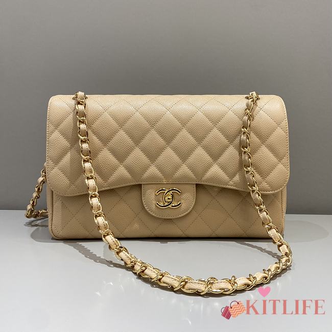 Kitlife Chanel Classic Flap Jumbo Beige Caviar Leather Bag Gold Hardware - 30cm  - 1