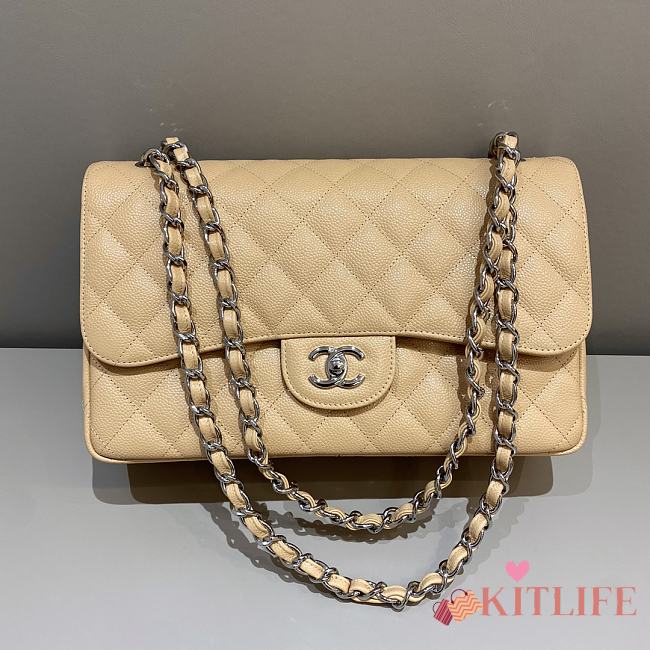 Kitlife Chanel Classic Flap Jumbo Beige Caviar Leather Bag Silver Hardware - 30cm - 1