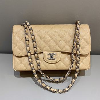 Kitlife Chanel Classic Flap Jumbo Beige Caviar Leather Bag Silver Hardware - 30cm