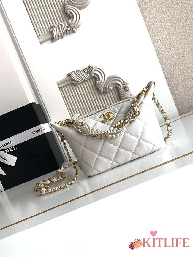 Kitlife Chanel 26C Pearl Chain Lunch Bag White AS5898 13x23.5x7.5cm - 1