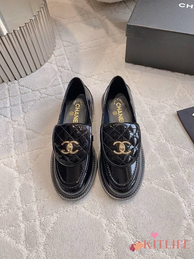 Kitlife Chanel Classic Flap Quilted Loafers Black Patent Leather - 1