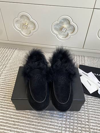 Kitlife Chanel 25N Furry Loafers Black Suede Leather