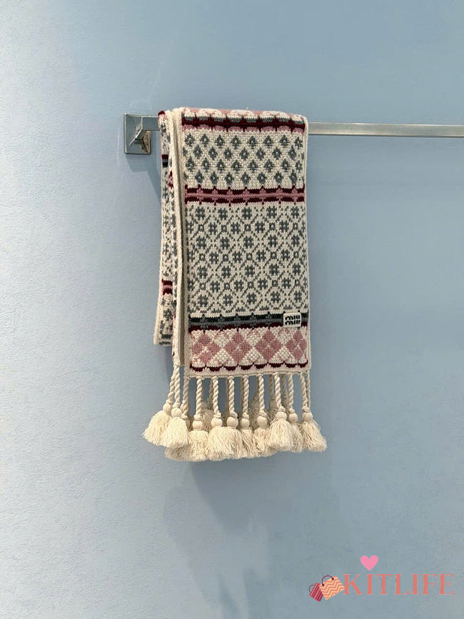 Kitlife Miu Miu Wool And Cashmere Scarf Talc/Pink 160x22cm - 1