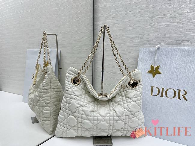 Kitlife Dior Cannage-Quilted Tote Bag White 38x28.5cm  - 1