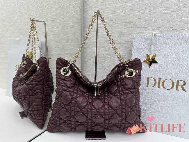 Kitlife Dior Cannage-Quilted Tote Bag Burgundy 38x28.5cm  - 1