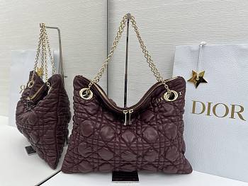 Kitlife Dior Cannage-Quilted Tote Bag Burgundy 38x28.5cm 