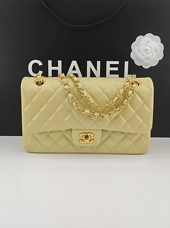Kitlife Chanel Classic Flap Bag Light Yellow Lambskin Gold Chain A01112 25.5x15.5x6.5cm 