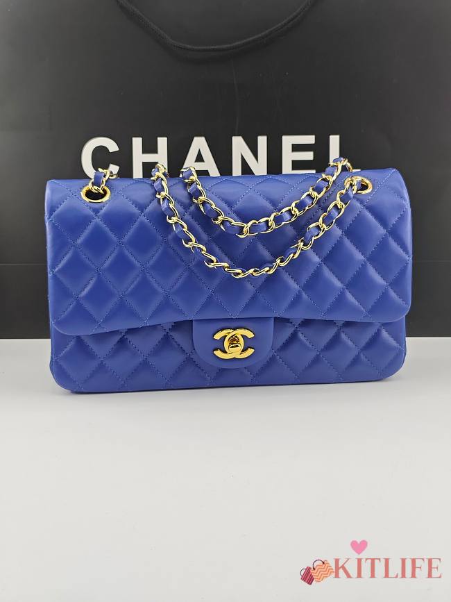 Kitlife Chanel Classic Flap Bag Dark Blue Lambskin Gold Chain A01112 25.5x15.5x6.5cm  - 1